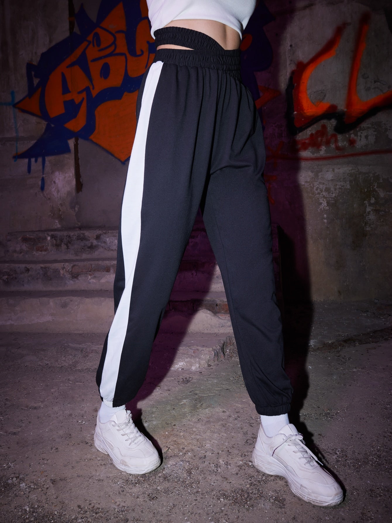 black white Wrap Waist Sweatpants