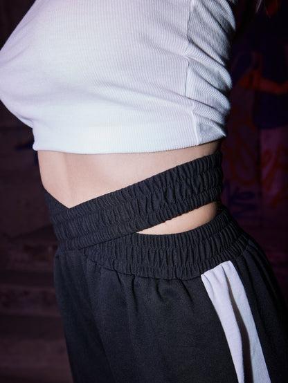 black white Wrap Waist Sweatpants