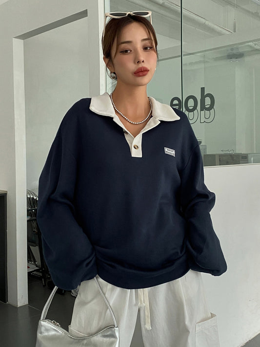 Polo Neck Drop Shoulder Sweatshirt