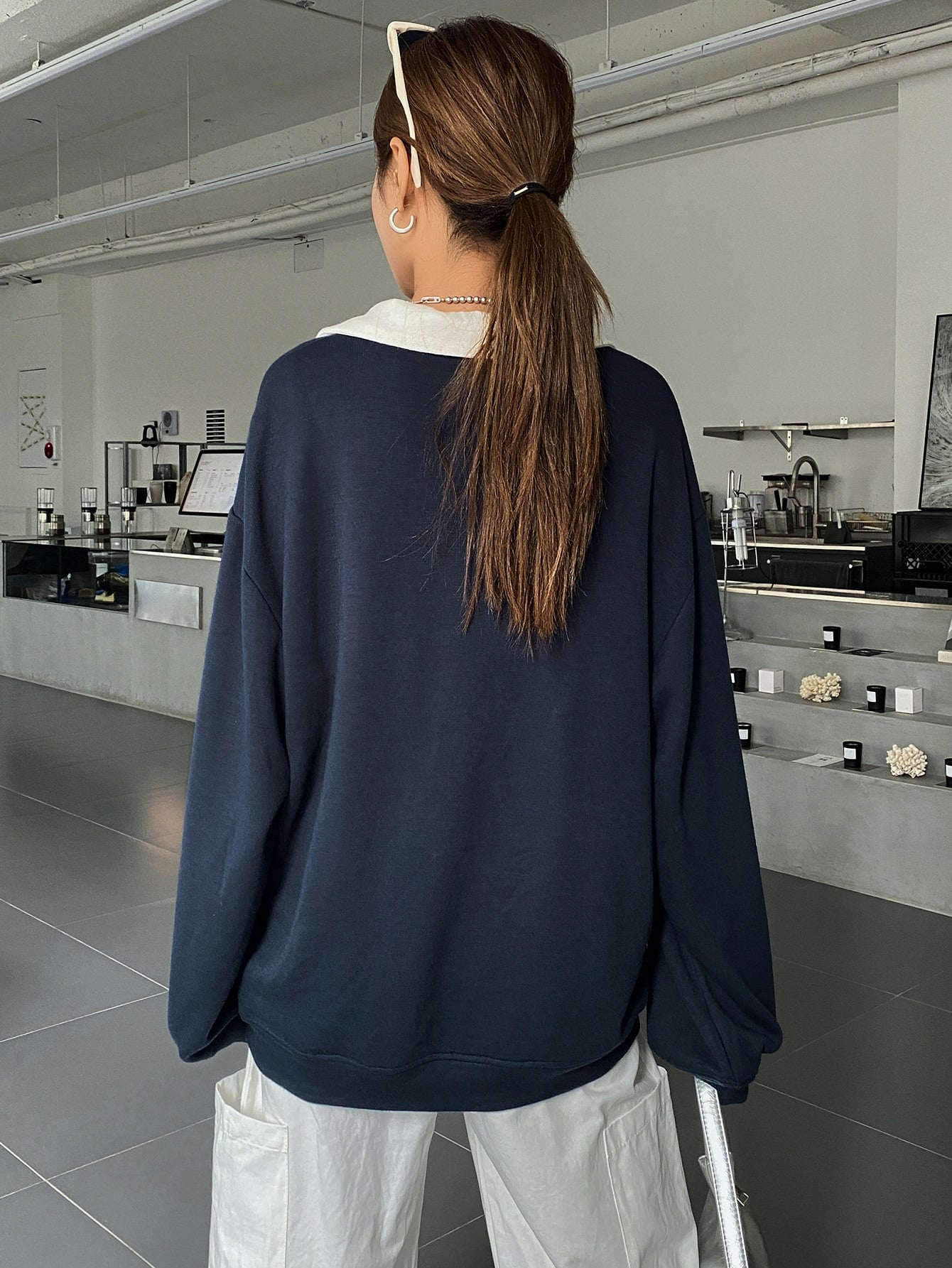 Polo Neck Drop Shoulder Sweatshirt