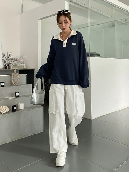 Polo Neck Drop Shoulder Sweatshirt