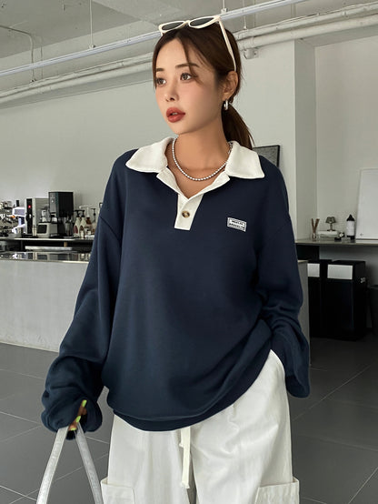 Polo Neck Drop Shoulder Sweatshirt