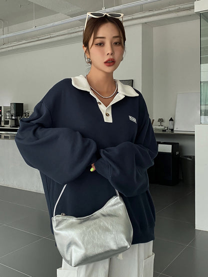 Polo Neck Drop Shoulder Sweatshirt