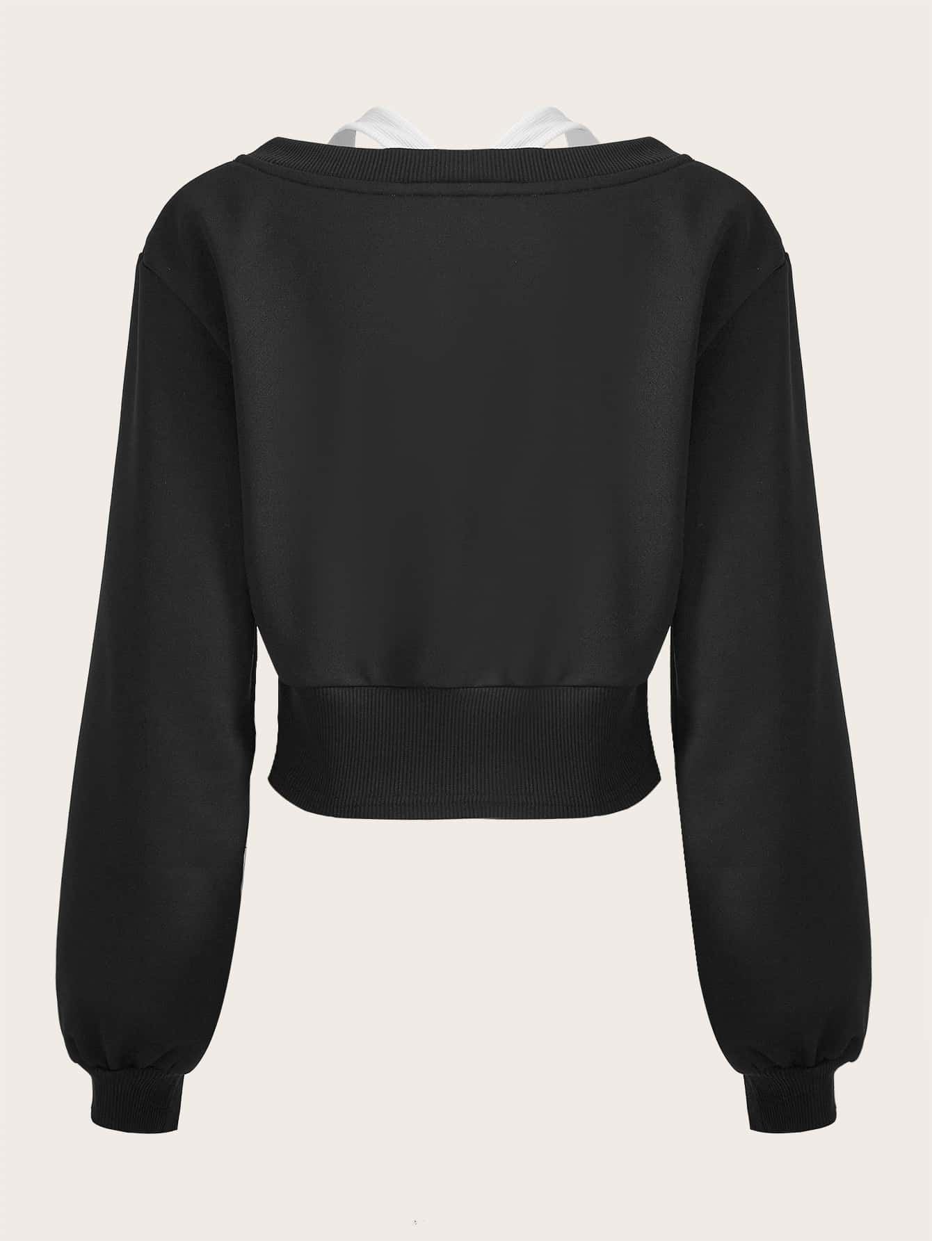 Patched Drop Shoulder 2 In 1 Sweatshirt