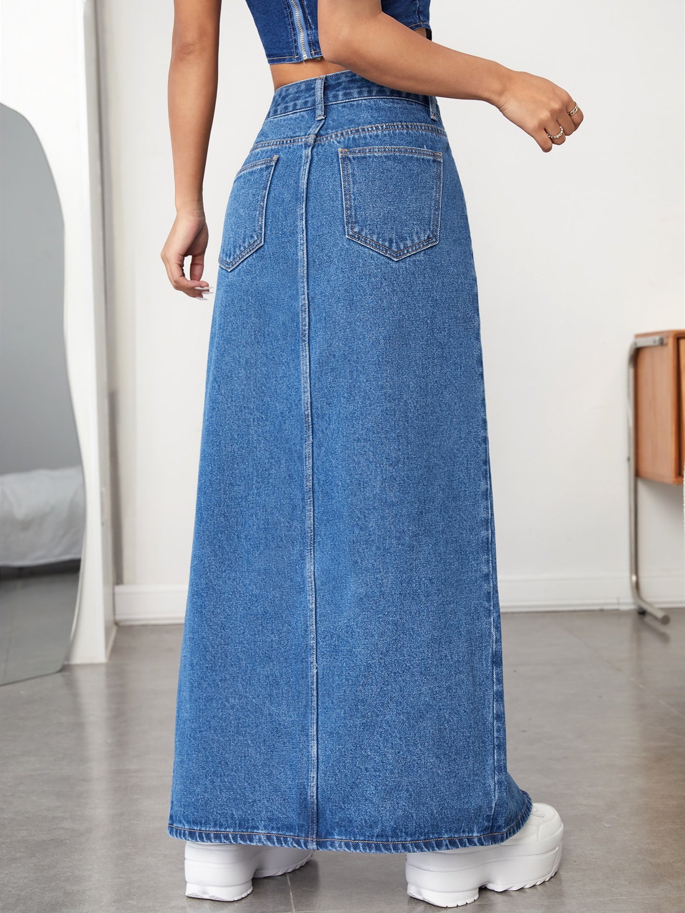 Split Thigh Denim Skirt