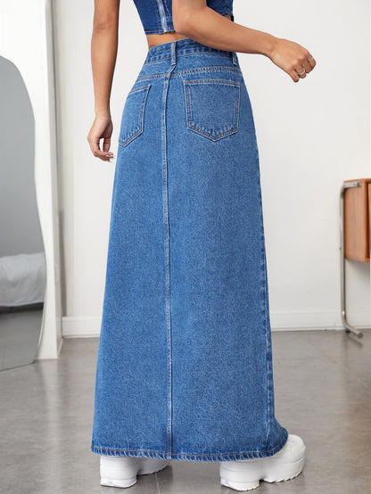 Split Thigh Denim Skirt