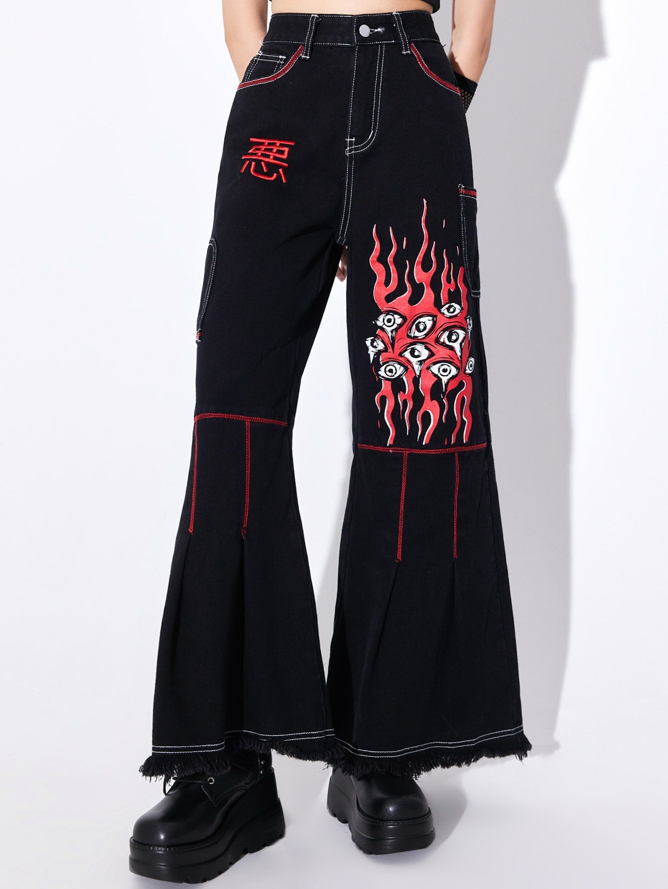 eye Fire Print Jeans