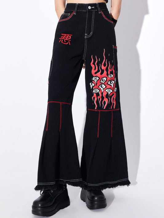 eye Fire Print Jeans