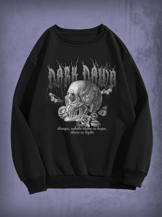 Goth Slogan Skull Print Thermal Pullover