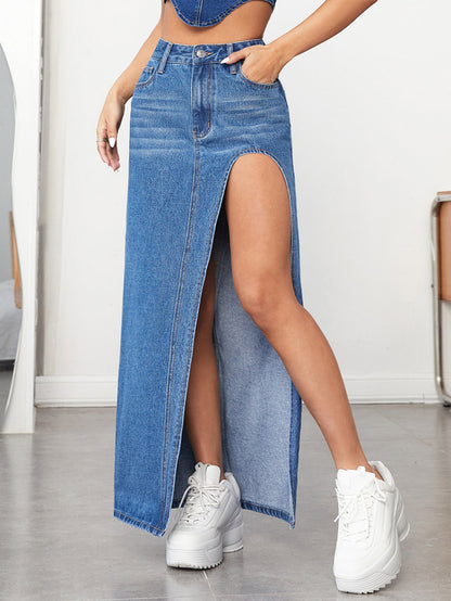 Split Thigh Denim Skirt