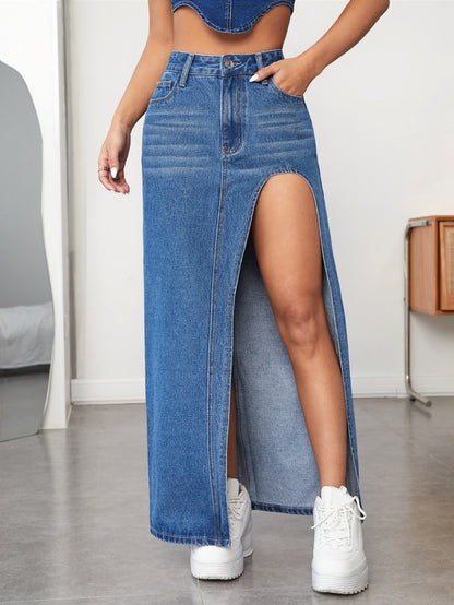 Split Thigh Denim Skirt