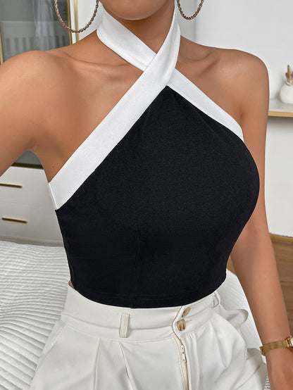 Contrast Trim Halter Top