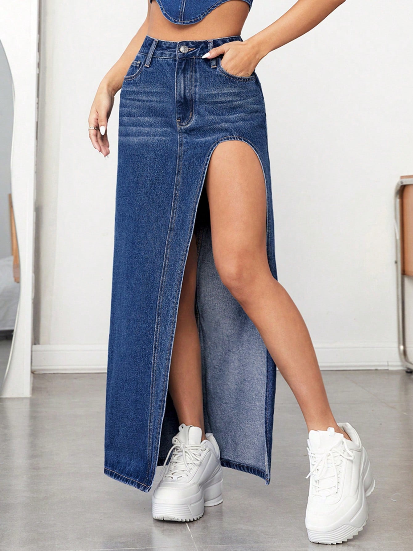 Split Thigh Denim Skirt