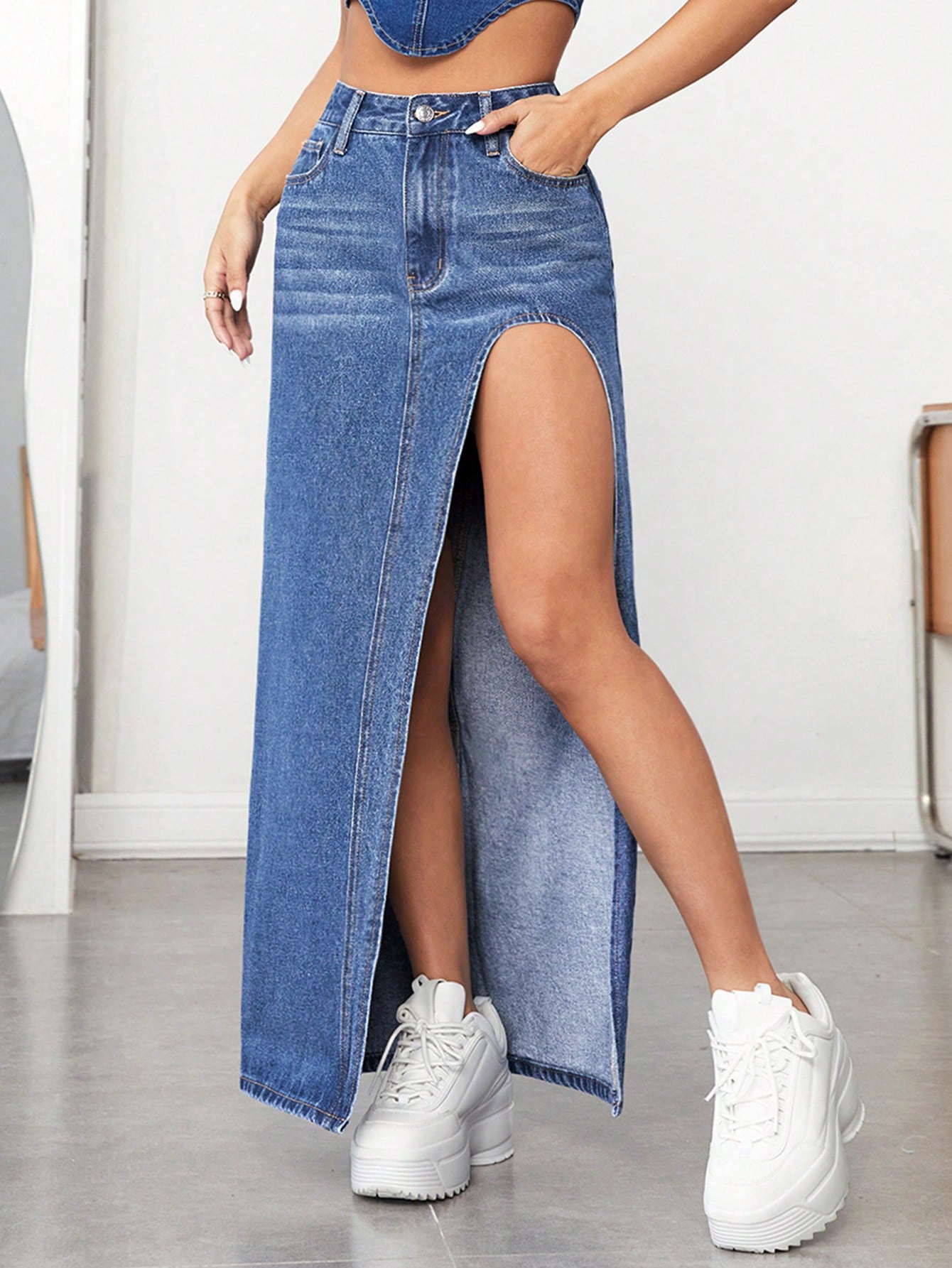 Split Thigh Denim Skirt