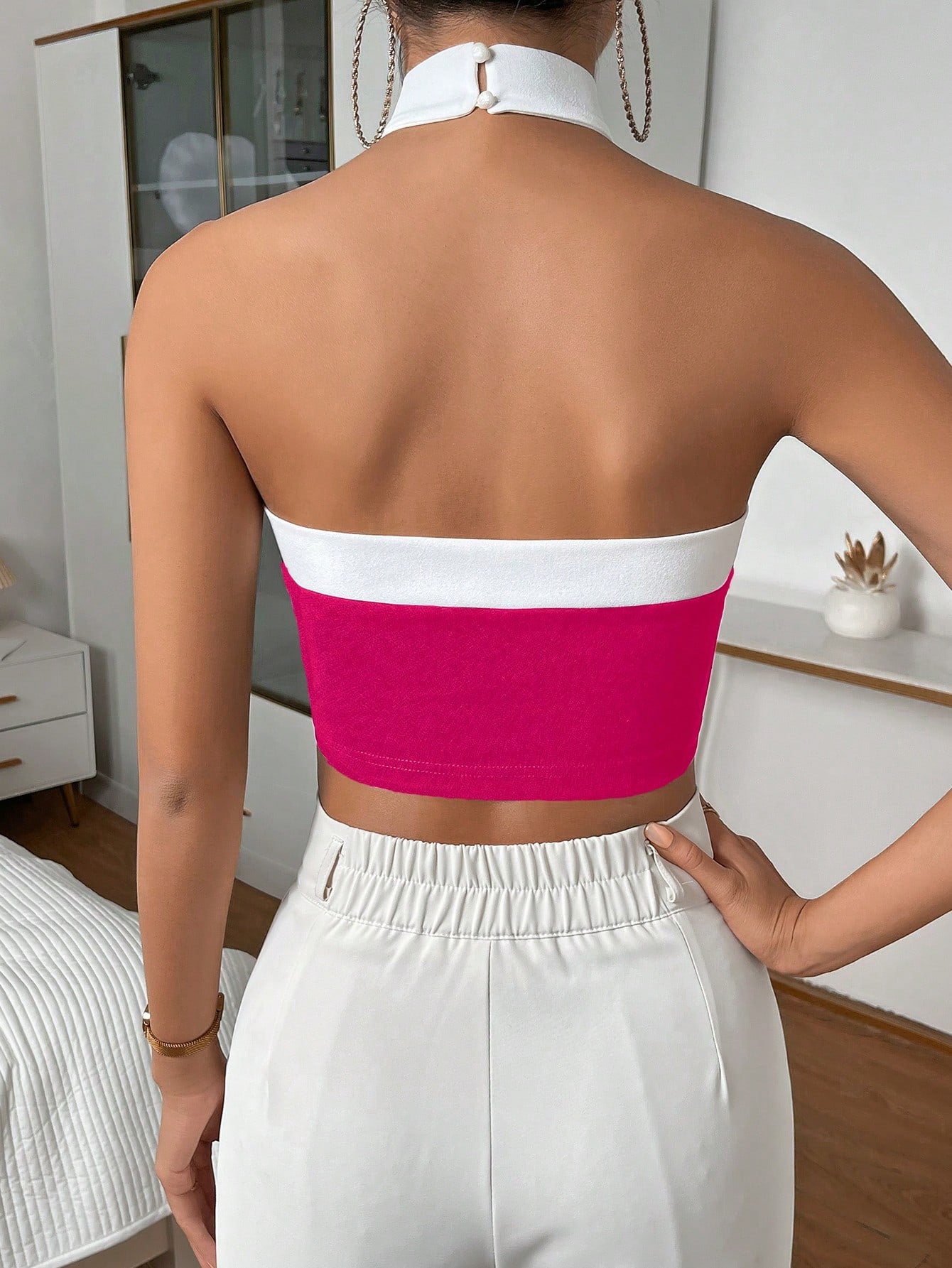 Contrast Trim Halter Top