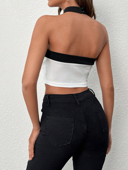 Contrast Trim Halter Top