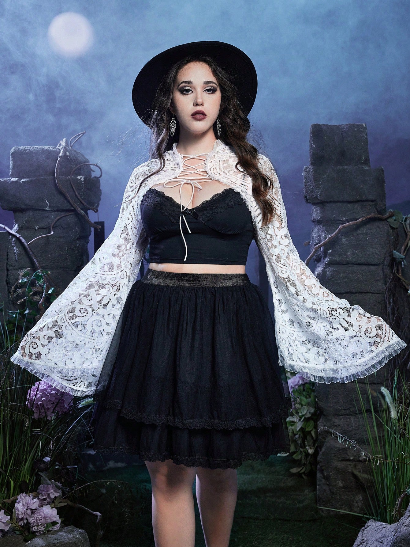 Goth Plus Front Lace cami top