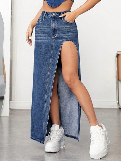 Split Thigh Denim Skirt