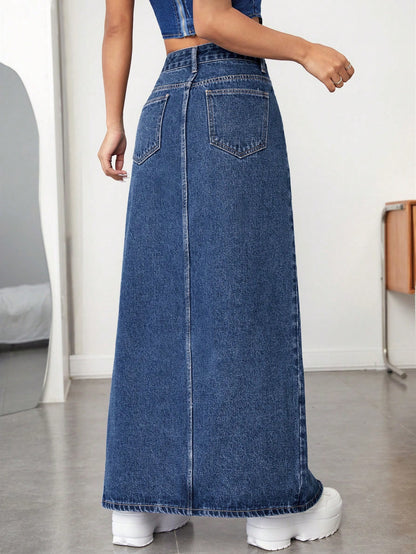 Split Thigh Denim Skirt