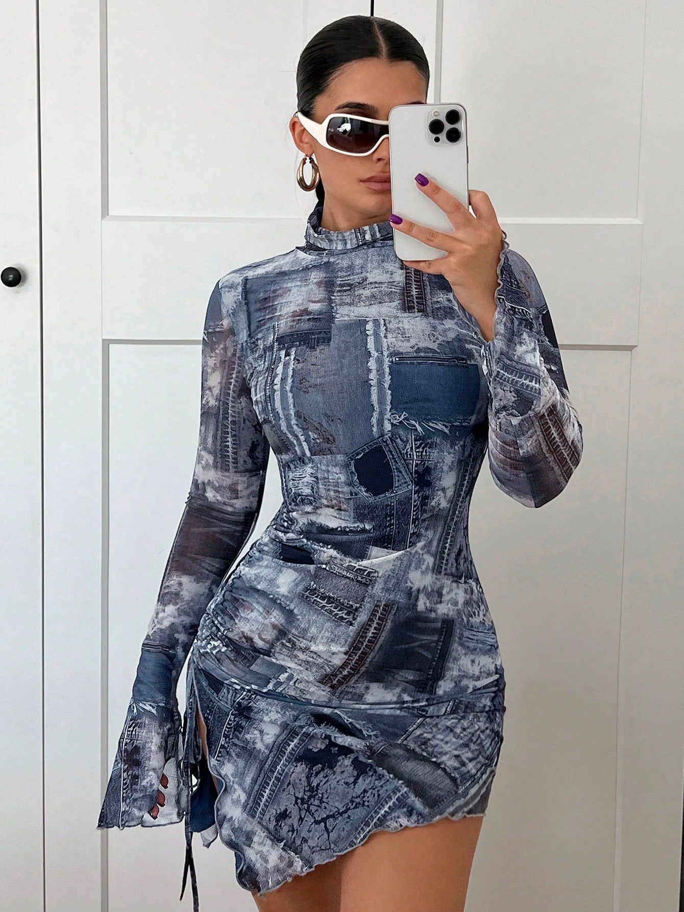 Denim Effect Print Dress