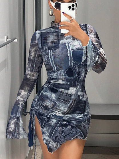 Denim Effect Print Dress