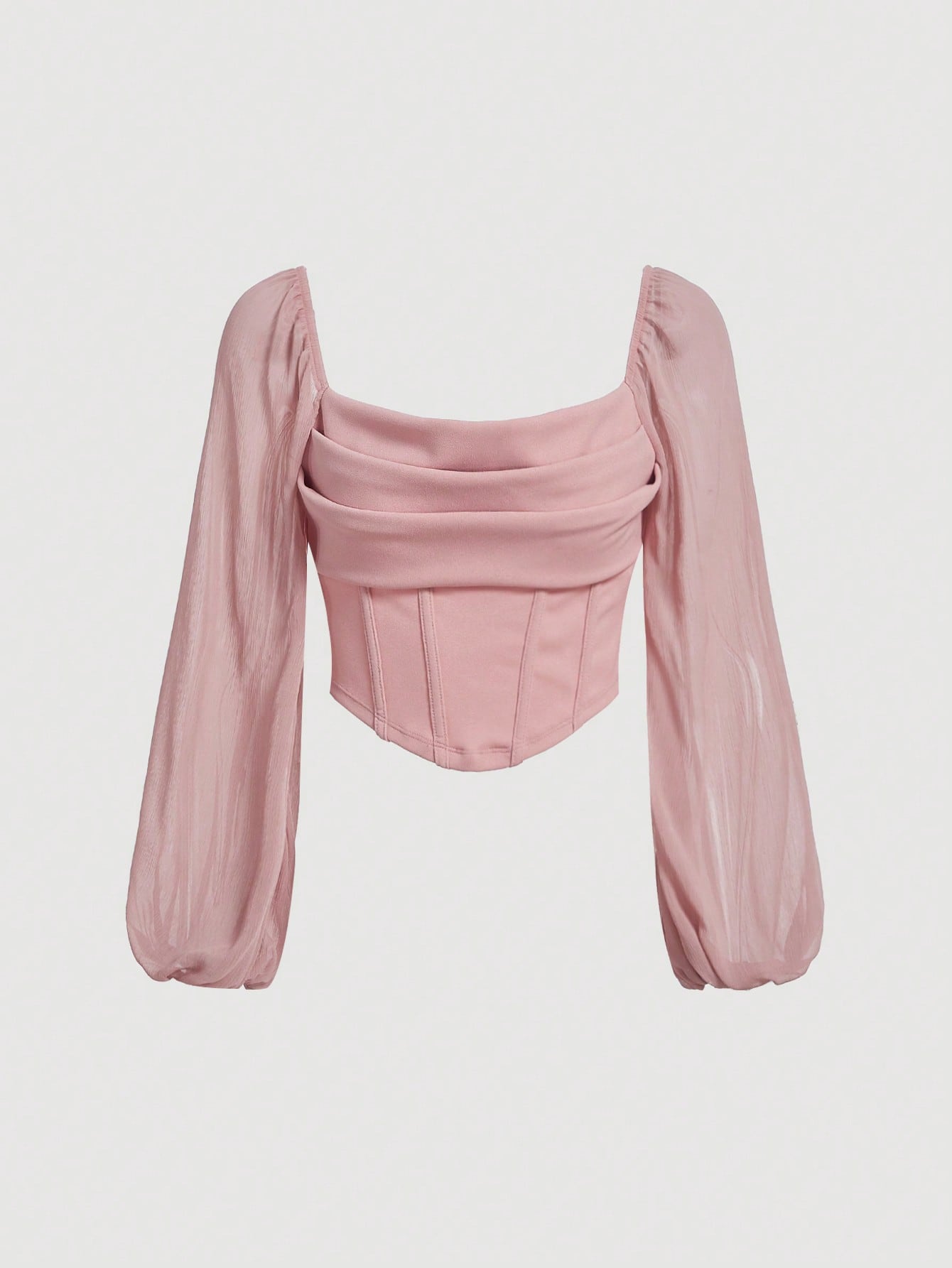 Lantern Sleeve Ruched Scoop Neck Crop Top