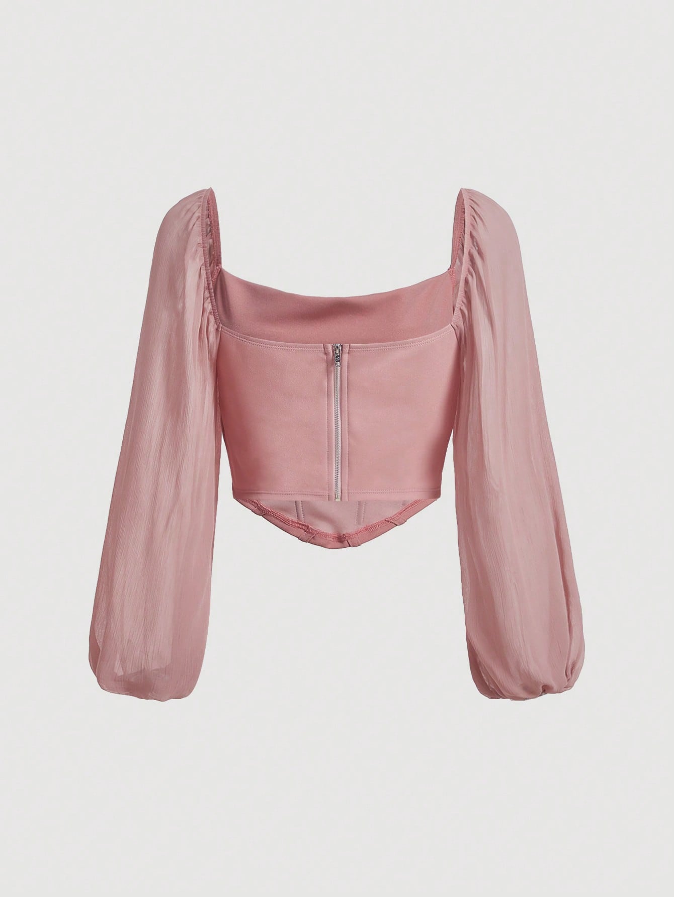 Lantern Sleeve Ruched Scoop Neck Crop Top